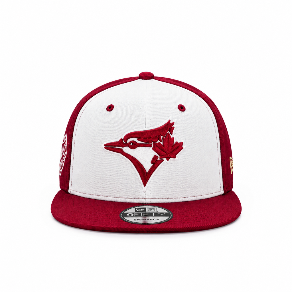 MEN'S NEW ERA MLB WHITE & CARDINAL TORONTO BLUE JAYS 50TH SEASON PATCH 9FIFTY SNAPBACK HAT