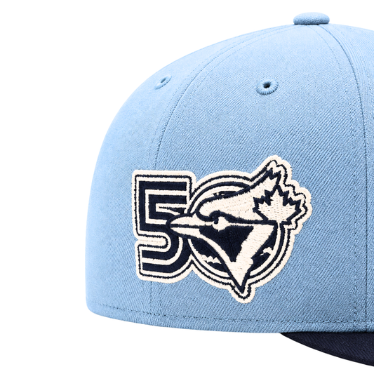 MEN'S NEW ERA MLB FADED BLUE NAVY TORONTO BLUE JAYS 50TH SEASON PATCH 9FIFTY SNAPBACK HAT