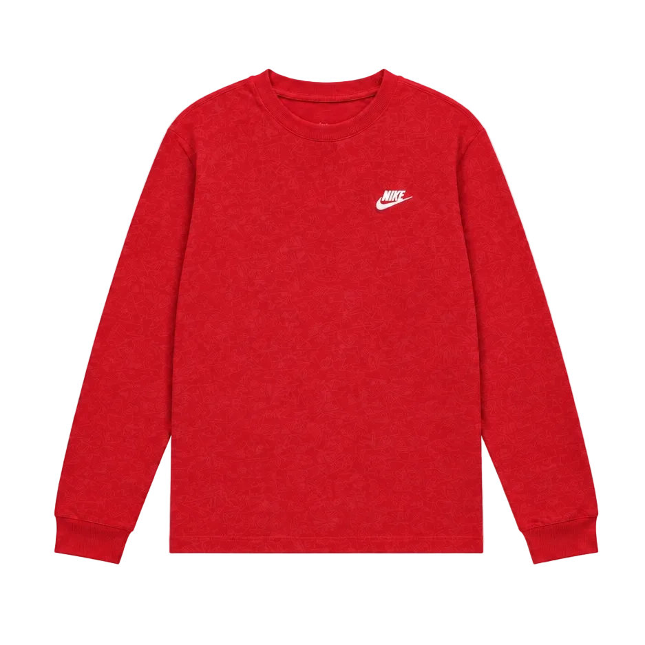 NIKE MEN'S SPORTSWEAR CLUB LONG SLEEVE RED T-SHIRT