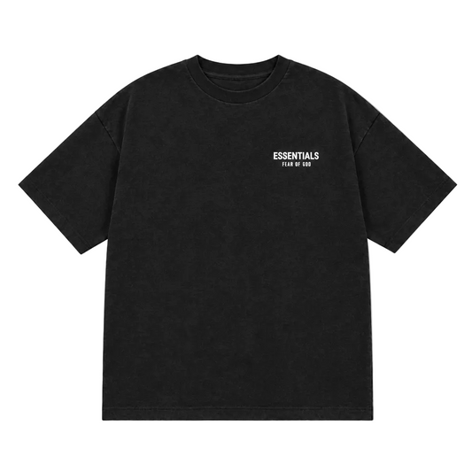 ESSENTIALS MEN'S FEAR OF GOD BOXY FIT OVERSIZED FRONT & BACK PRINT BLACK T-SHIRT