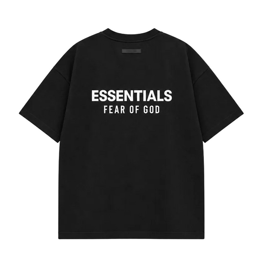 ESSENTIALS MEN'S FEAR OF GOD BOXY FIT OVERSIZED FRONT & BACK PRINT BLACK T-SHIRT