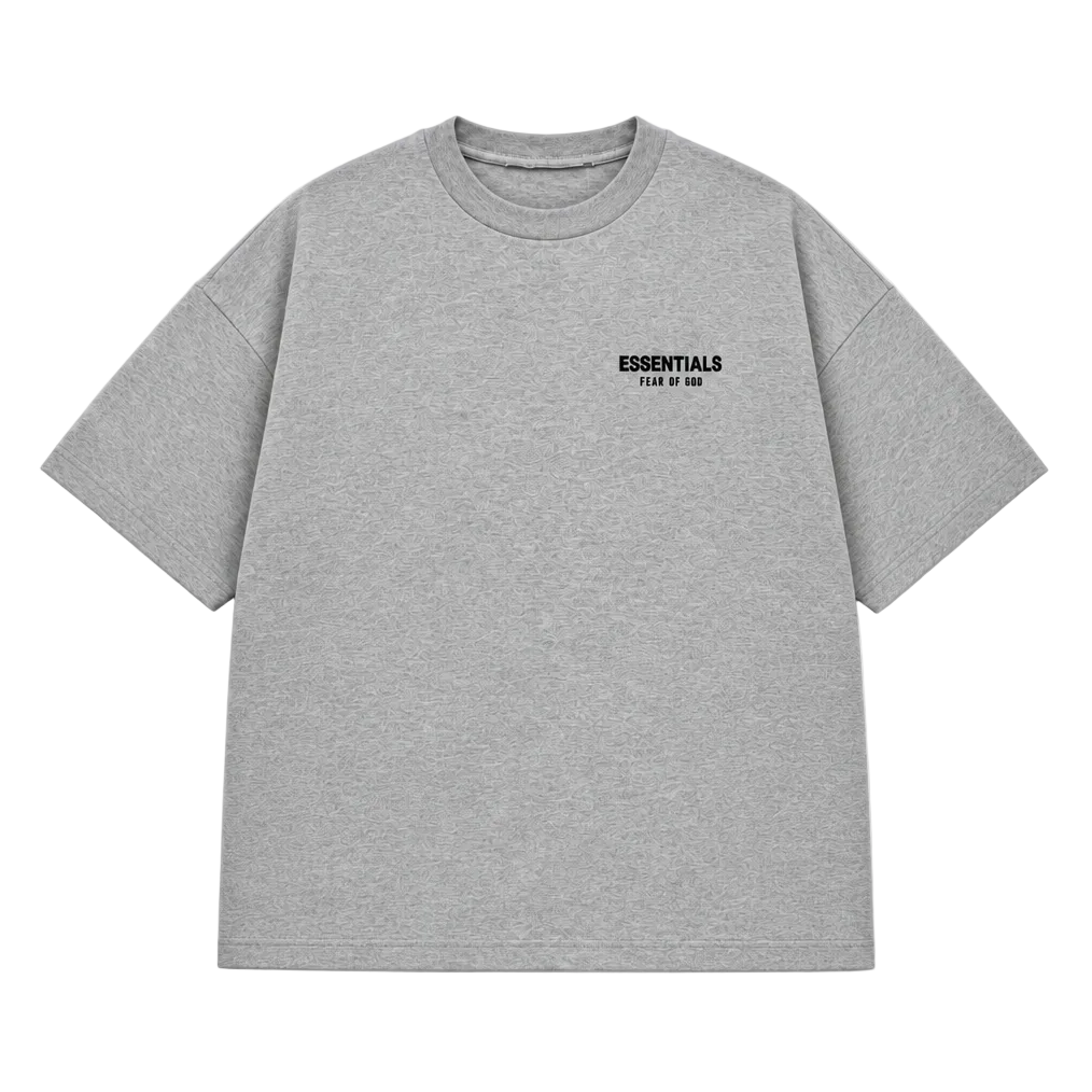 ESSENTIALS MEN'S FEAR OF GOD BOXY FIT OVERSIZED FRONT & BACK PRINT GREY T-SHIRT