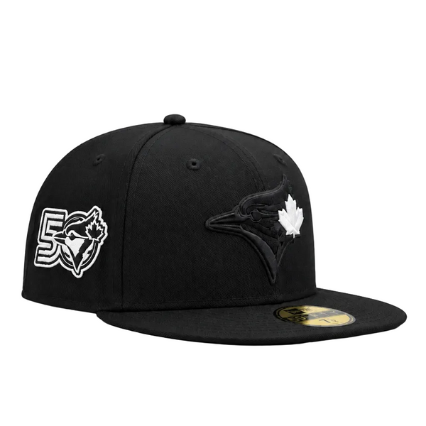 59FIFTY NEW ERA MLB 50TH ANNIVERSARY TORONTO BLUE JAYS BLACK & WHITE FITTED HAT
