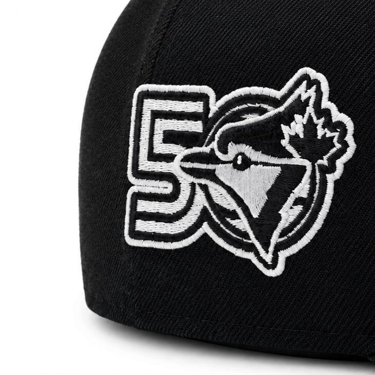 59FIFTY NEW ERA MLB 50TH ANNIVERSARY TORONTO BLUE JAYS BLACK & WHITE FITTED HAT