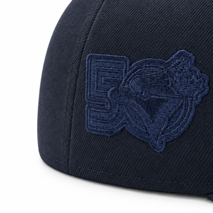 59FIFTY NEW ERA MLB 50TH ANNIVERSARY TORONTO BLUE JAYS ALL NAVY BLUE FITTED HAT