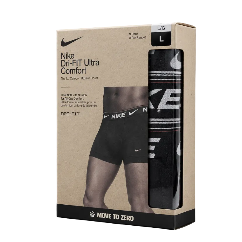 NIKE MEN'S DRI-FIT ULTRA COMFORT 3-PACK ALL BLACK BOXERS