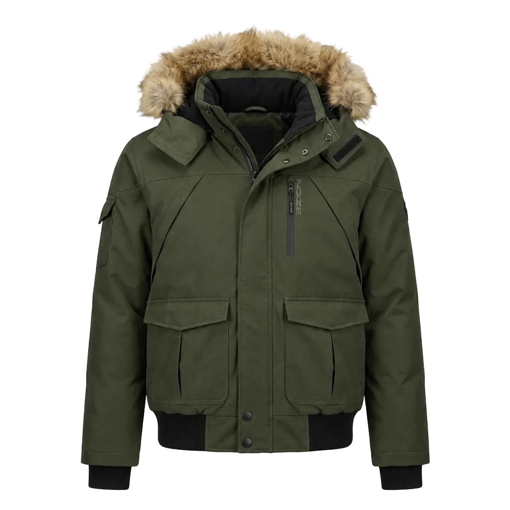 NOIZE MEN'S OLIVE GREEN BOMBER WINTER JACKET