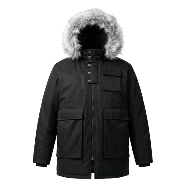 AWAKND LAND MEN'S SNORKLE FAUX FUR BLACK WINTER PARKA JACKET