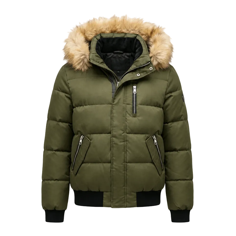 NOIZE NIXON MEN'S QUILTED BOMBER GREEN JACKET