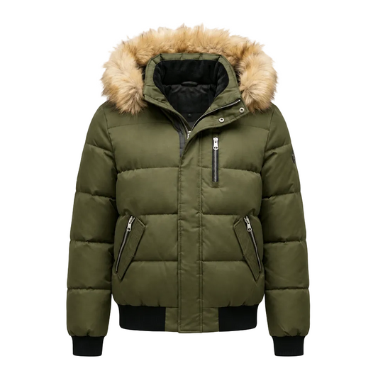 NOIZE NIXON MEN'S QUILTED BOMBER GREEN JACKET