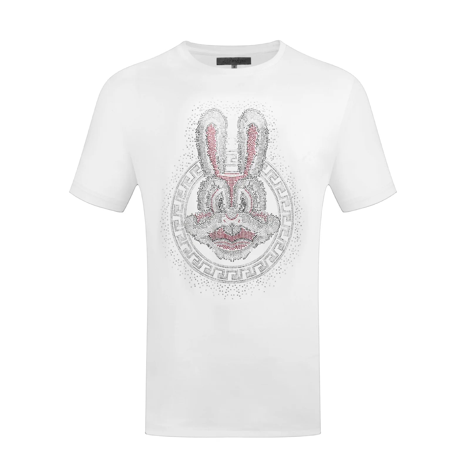 PAVINI MEN'S RHINESTONE DESIGN BUNNY T-SHIRT (WHITE RT-1034)