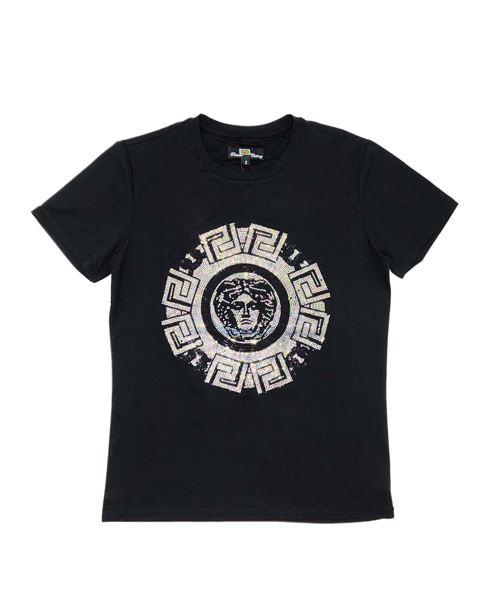 MEN'S VIP RHINESTONE DESIGNER SHORT SLEEVE T-SHIRT (BLACK ST-104)