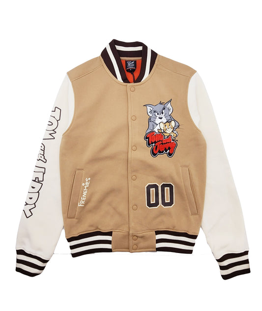 TOM & JERRY FRENIMIES FLEECE VARSITY JACKET (SAND BROWN)