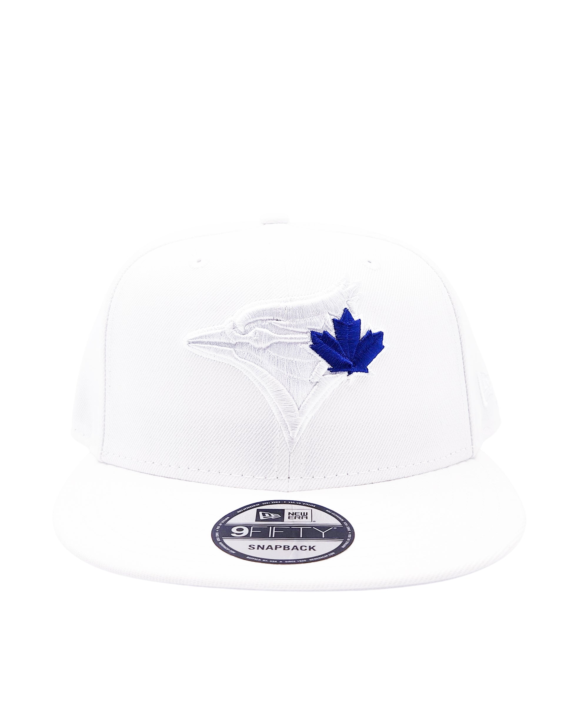 NEW ERA 9FIFTY TORONTO BLUE JAYS WHITE W/ ROYAL BLUE LEAF SNAPBACK HAT