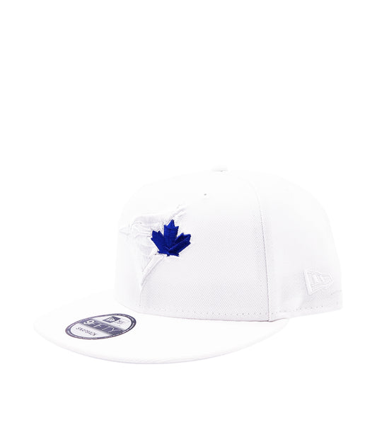 NEW ERA 9FIFTY TORONTO BLUE JAYS WHITE W/ ROYAL BLUE LEAF SNAPBACK HAT