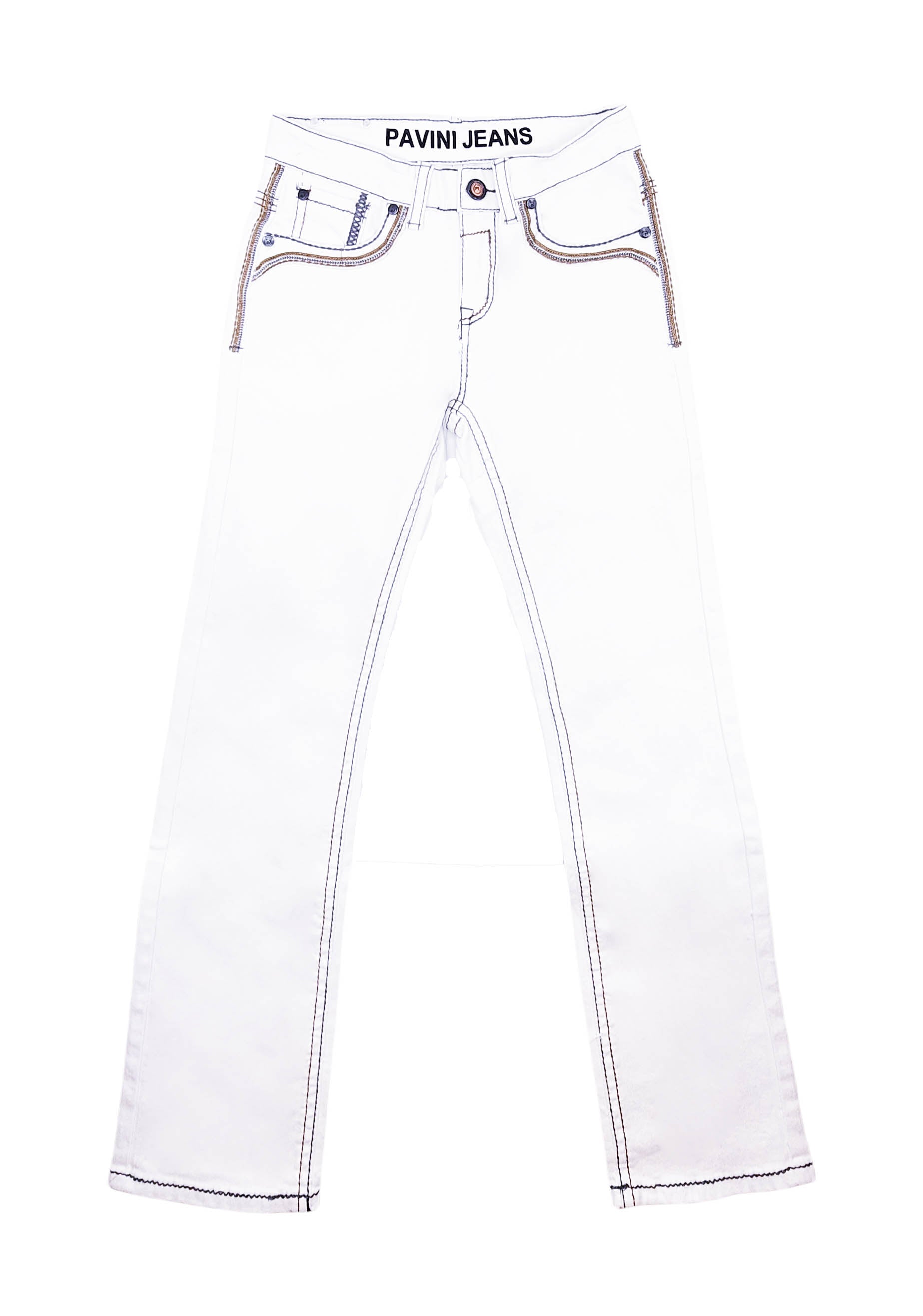 PAVINI MEN'S STRAIGHT FIT EMBROIDERED JEANS (HJ-31 WHITE)