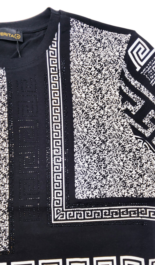 MEN'S RHINESTONE DESIGNER SHORT SLEEVE T-SHIRT (BLACK)