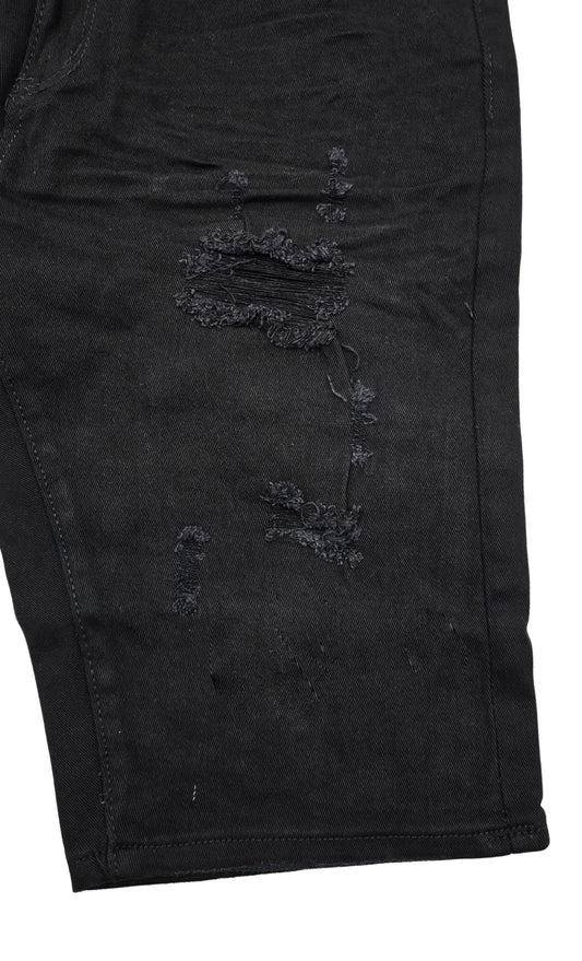 BLEECKER & MERCER MEN'S RIPPED DENIM SHORTS (JET BLACK)