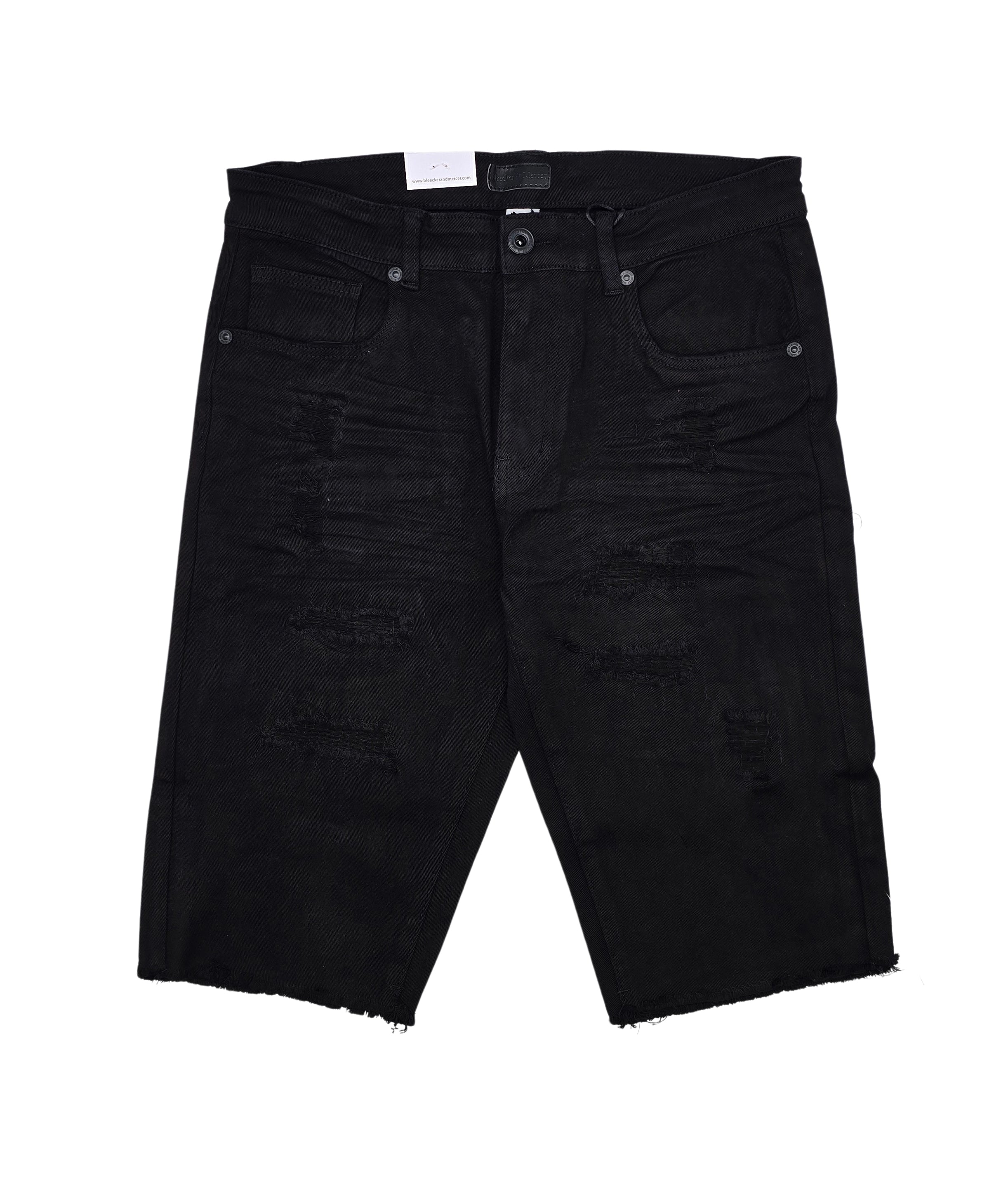 BLEECKER & MERCER MEN'S RIPPED DENIM SHORTS (JET BLACK)