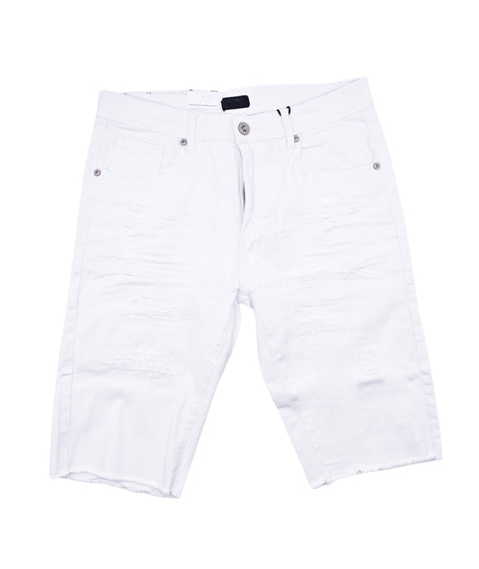 BLEECKER & MERCER MEN'S RIPPED DENIM SHORTS (WHITE)