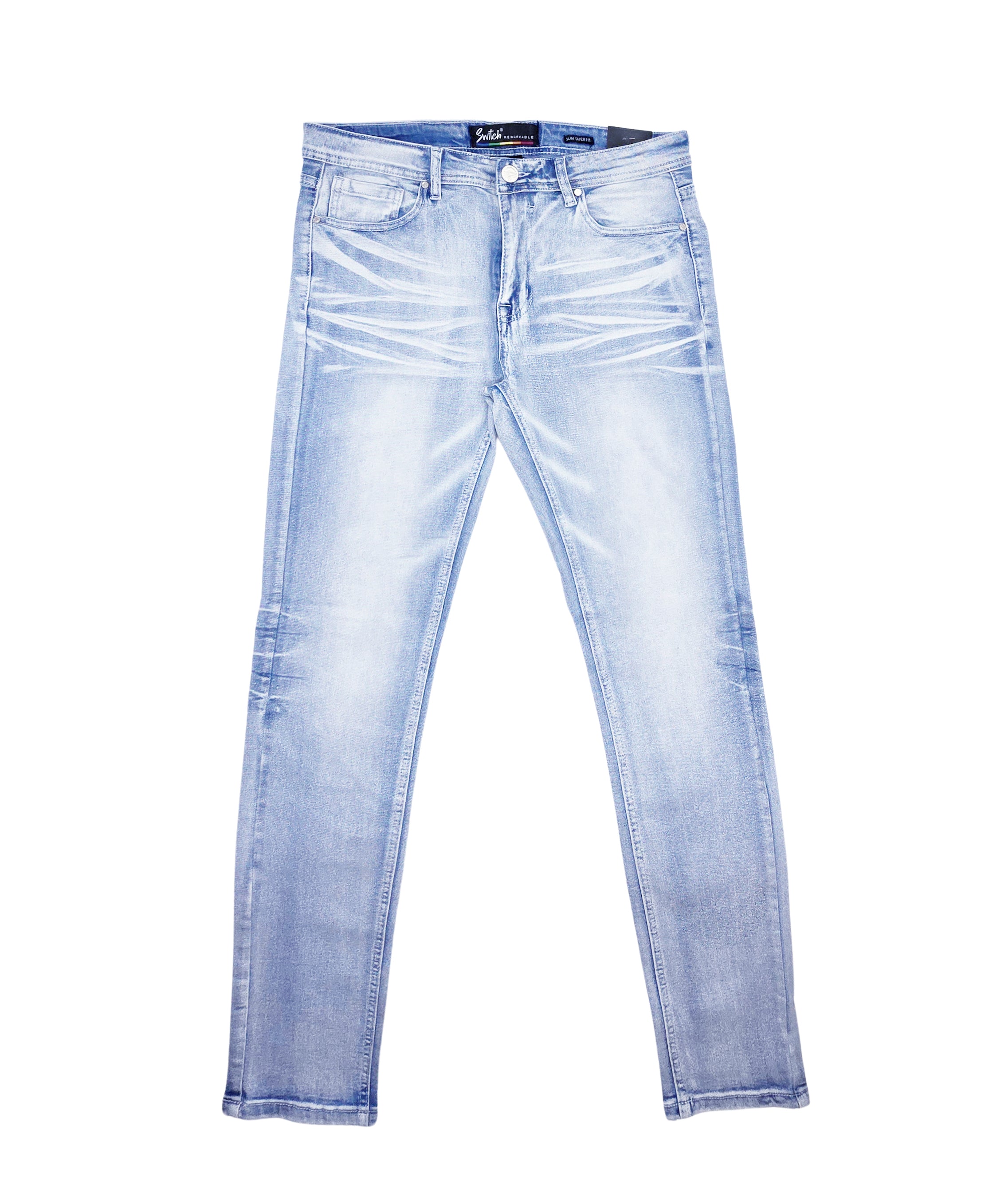 SWITCH REMARKABLE MEN'S SLIM TAPERED WASHED DENIM JEANS (ICE BLUE)