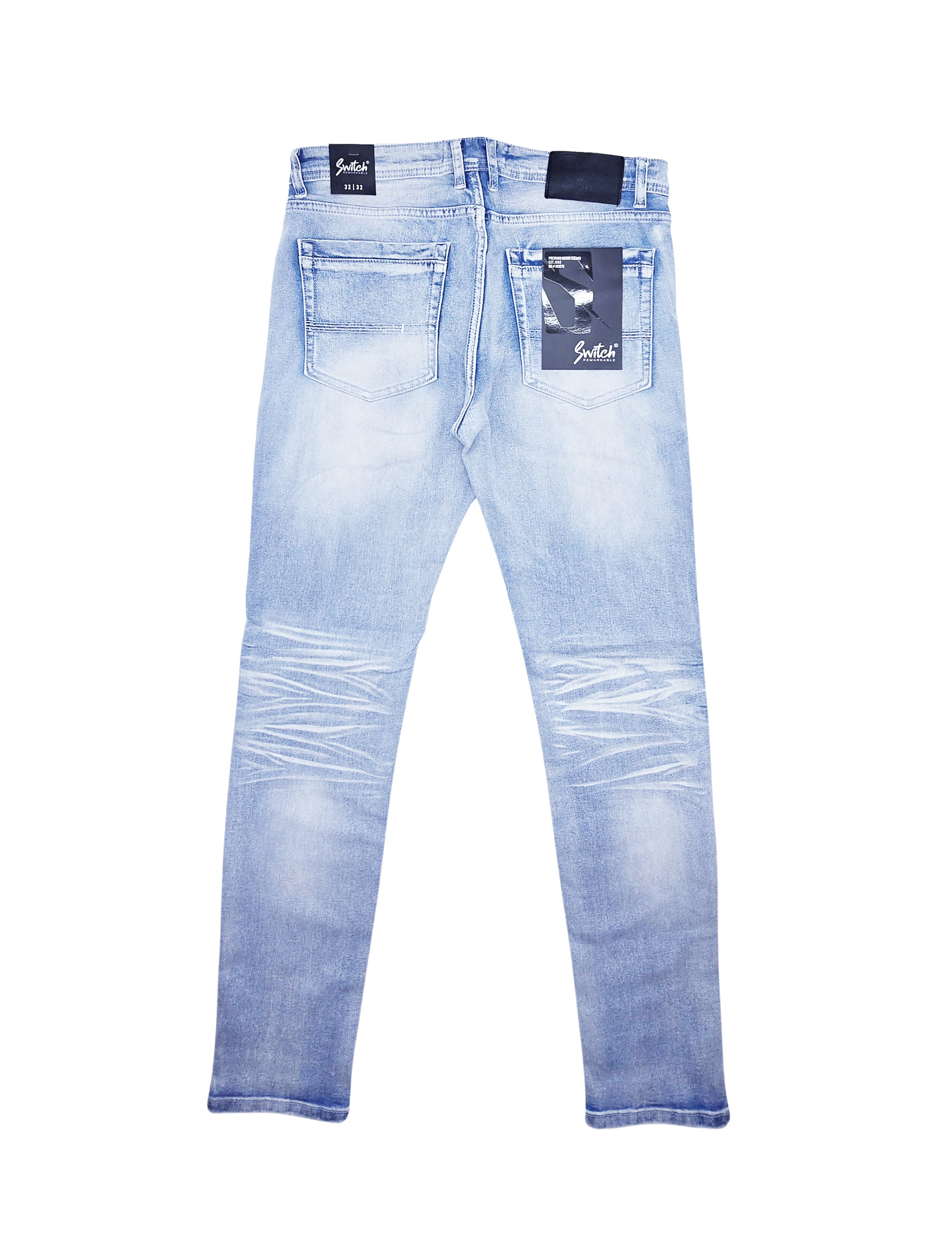 SWITCH REMARKABLE MEN'S SLIM TAPERED WASHED DENIM JEANS (ICE BLUE)