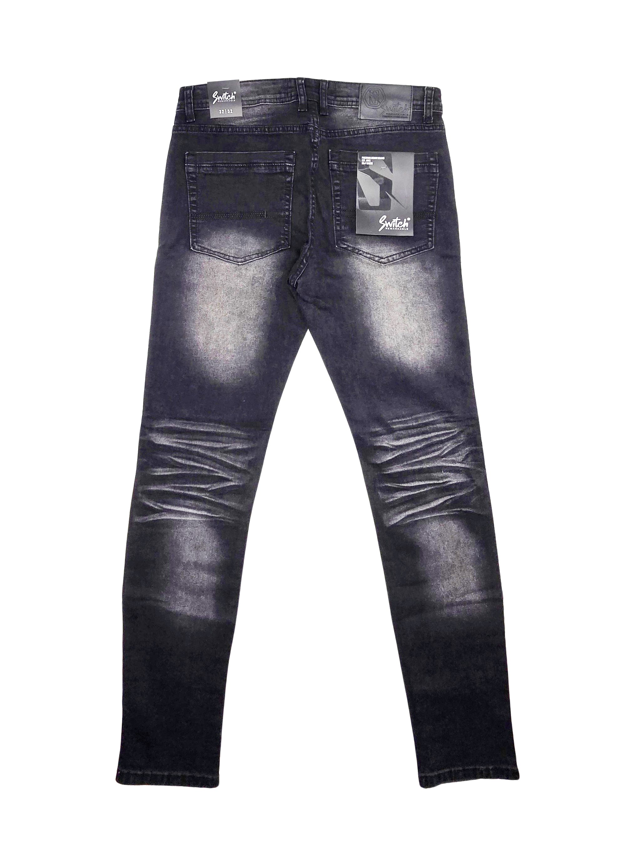 SWITCH REMARKABLE MEN'S SLIM TAPERED WASHED DENIM JEANS (BLACK)