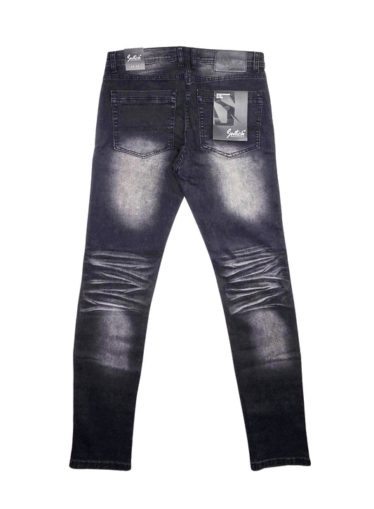 SWITCH REMARKABLE MEN'S SLIM TAPERED WASHED DENIM JEANS (BLACK)