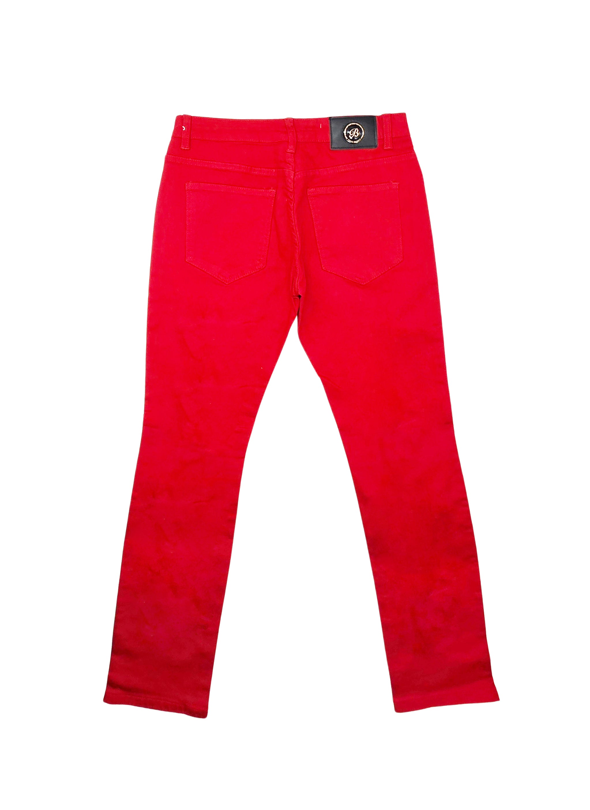BRONCO MEN'S DENIM RIPPED JEANS (RED)