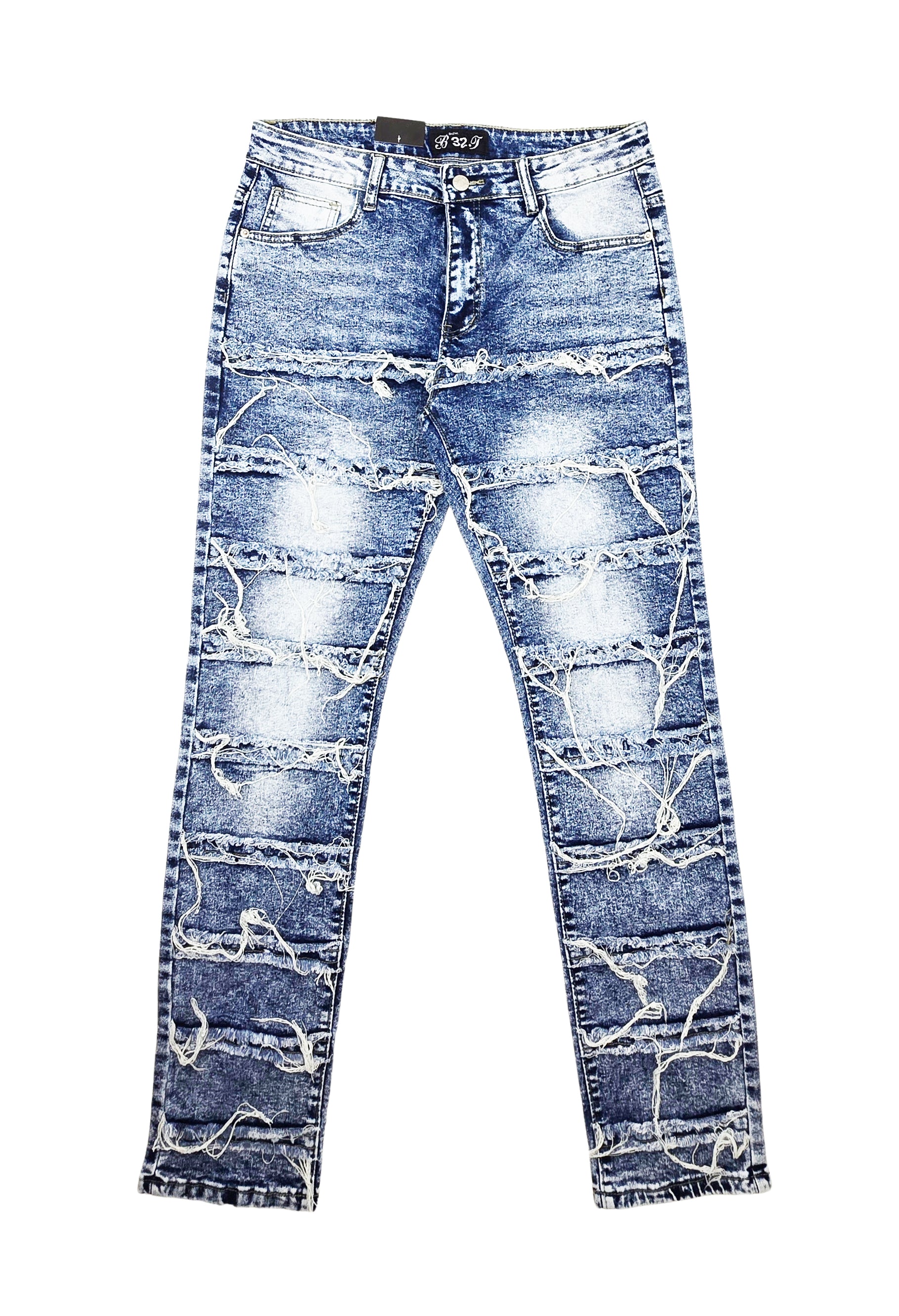 BRONCO MEN'S DENIM RIPPED JEANS (BLUE)