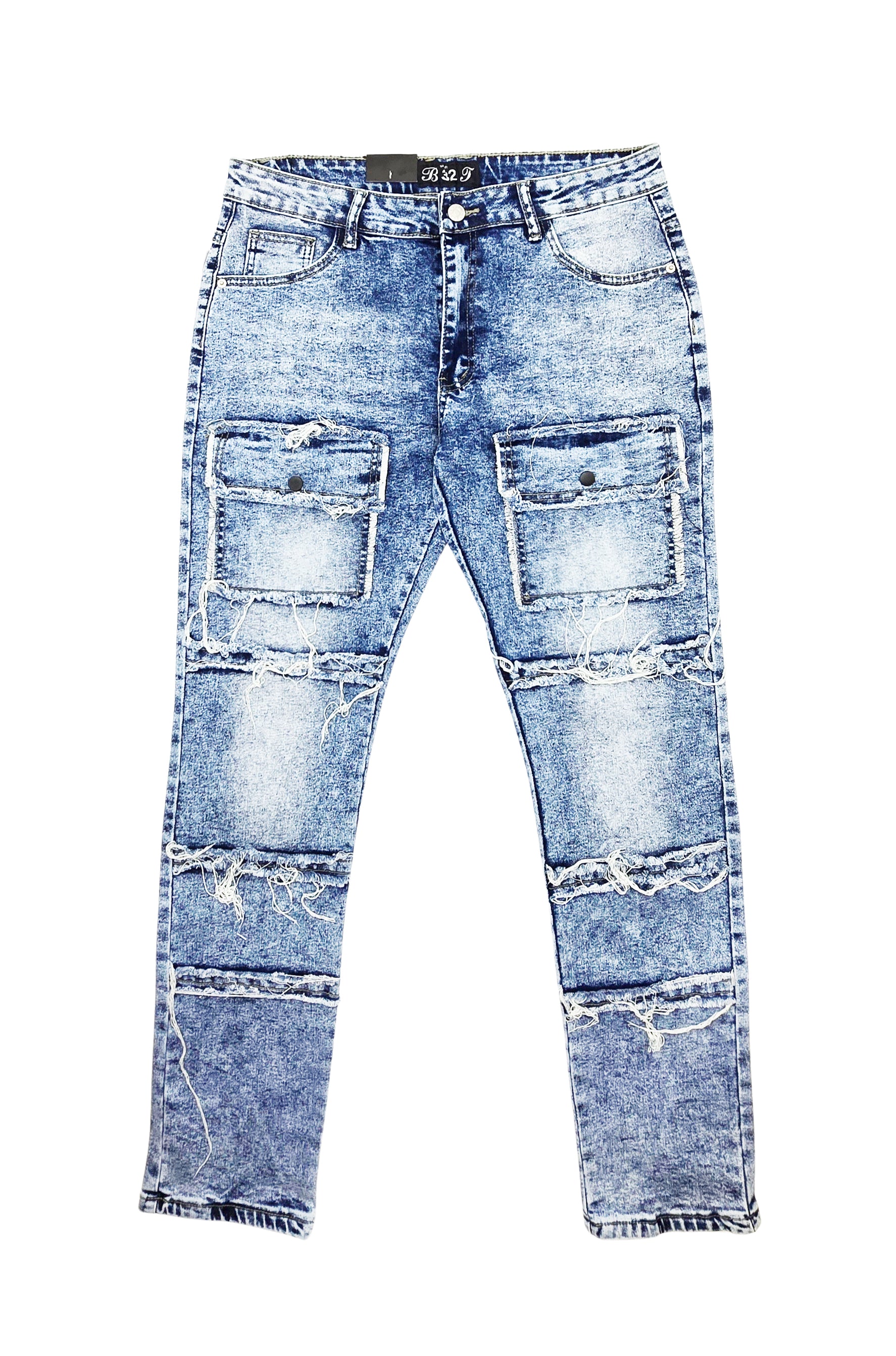 BRONCO MEN'S DENIM CARGO JEANS (BLUE)