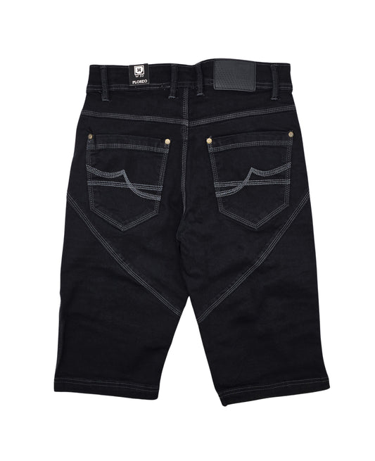 PLOREO MEN'S STRETCH DENIM SHORTS (BLACK)