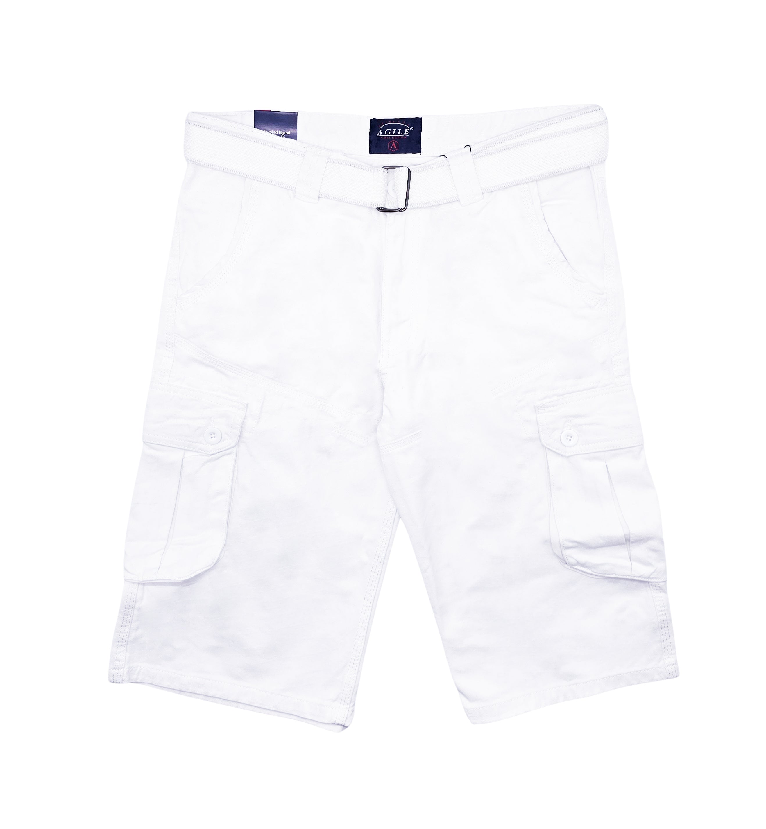AGILE MEN'S CARGO SHORTS WITH BELT (WHITE)