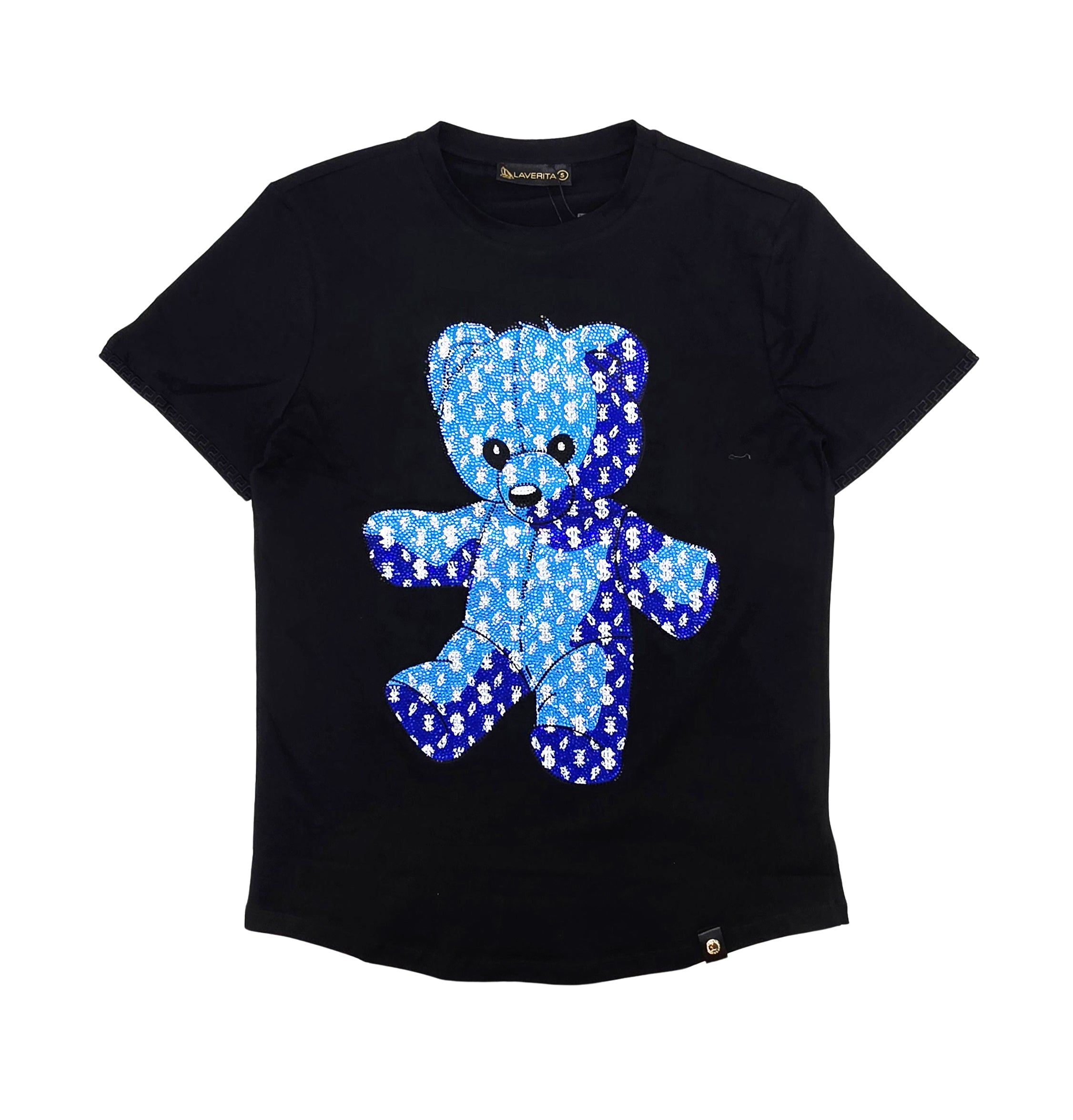 MEN'S RHINESTONE TEDDY BEAR SHORT SLEEVE T-SHIRT (BLACK/BLUE)