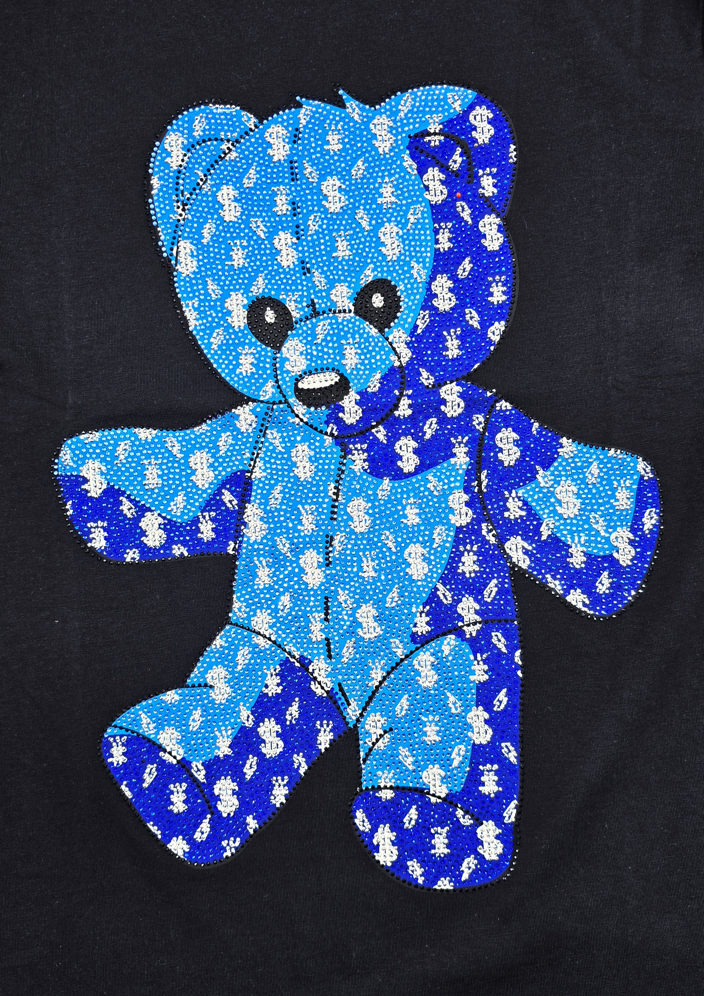 MEN'S RHINESTONE TEDDY BEAR SHORT SLEEVE T-SHIRT (BLACK/BLUE)