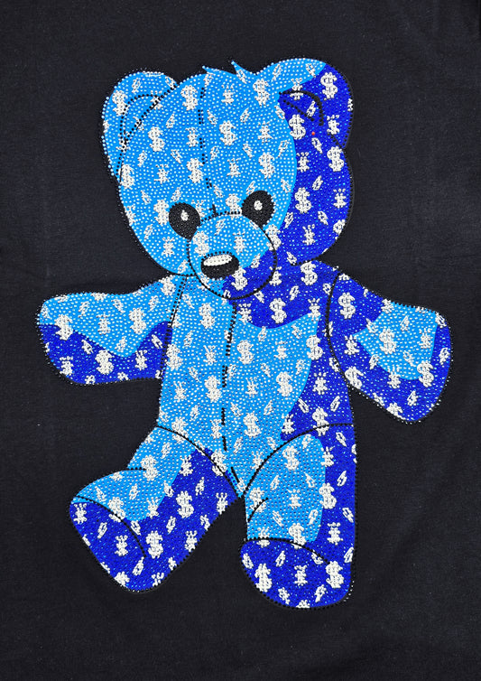 MEN'S RHINESTONE TEDDY BEAR SHORT SLEEVE T-SHIRT (BLACK/BLUE)