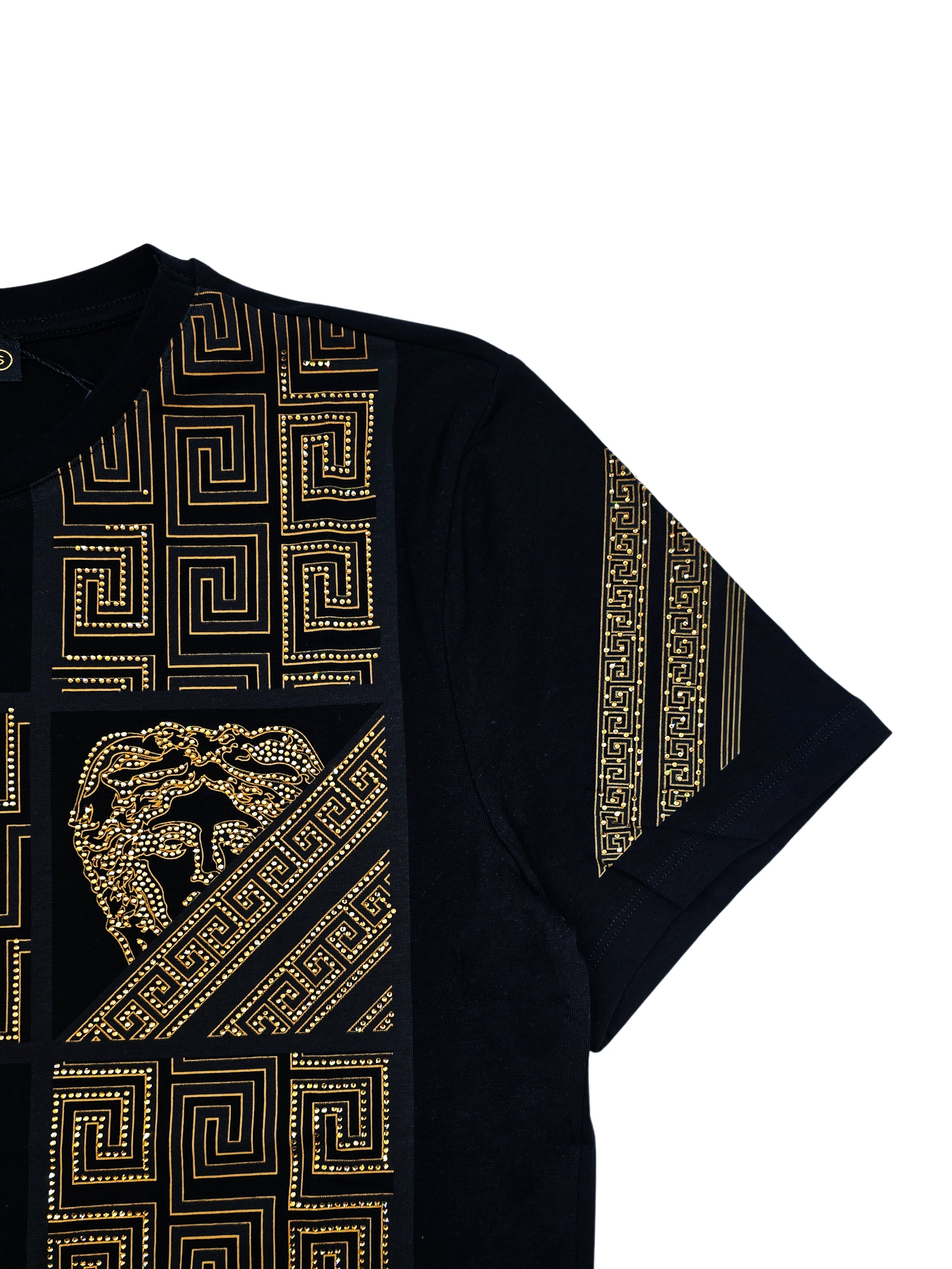 MEN'S RHINESTONE DESIGNER SHORT SLEEVE T-SHIRT (BLACK/GOLD)