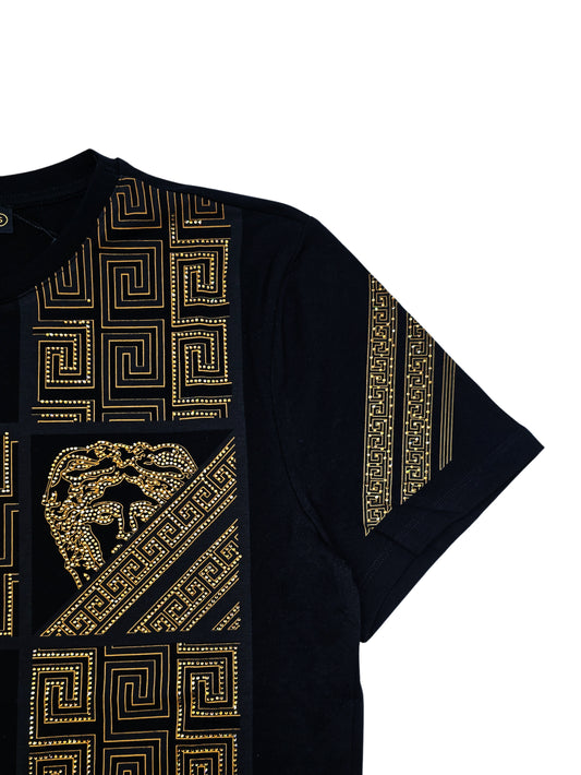 MEN'S RHINESTONE DESIGNER SHORT SLEEVE T-SHIRT (BLACK/GOLD)