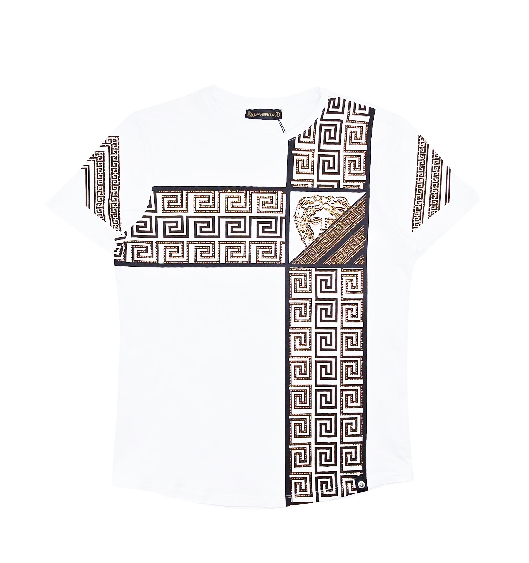 MEN'S RHINESTONE DESIGNER SHORT SLEEVE T-SHIRT (WHITE/GOLD)