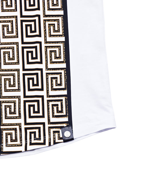 MEN'S RHINESTONE DESIGNER SHORT SLEEVE T-SHIRT (WHITE/GOLD)