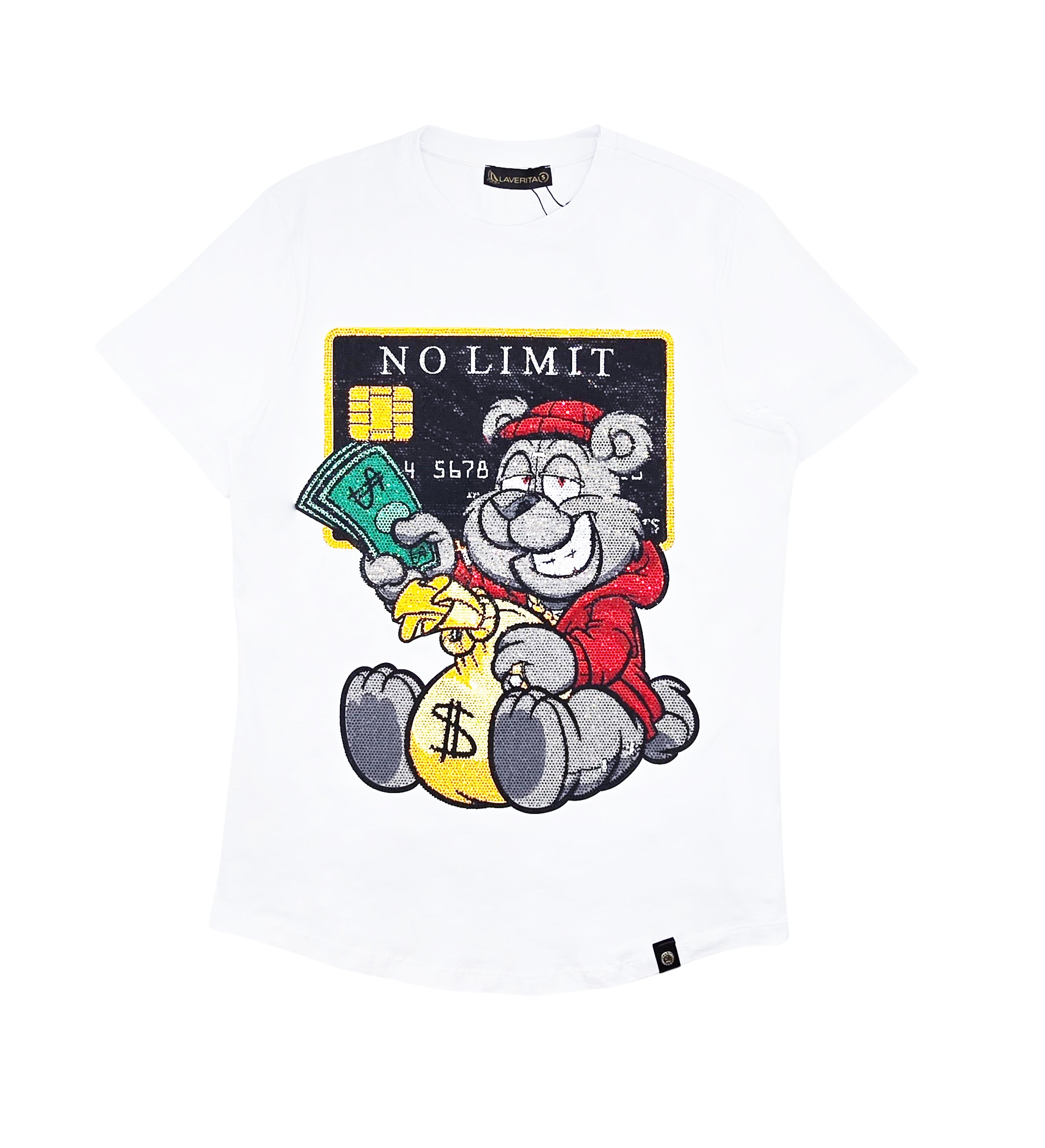 MEN'S RHINESTONE NO LIMIT SHORT SLEEVE T-SHIRT (WHITE)