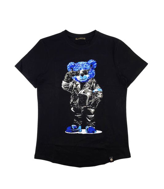 MEN'S RHINESTONE TEDDY BEAR SHORT SLEEVE T-SHIRT (BLACK/BLUE)