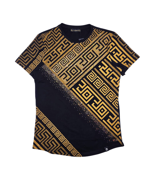 MEN'S RHINESTONE DESIGNER SHORT SLEEVE T-SHIRT (BLACK/GOLD)