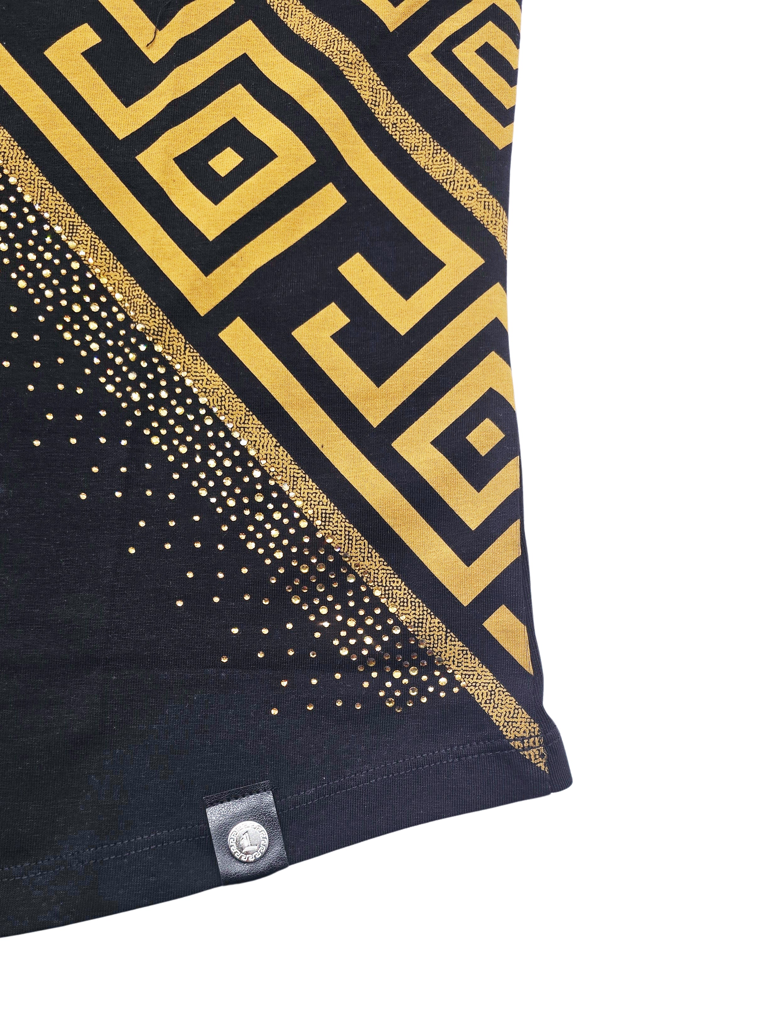 MEN'S RHINESTONE DESIGNER SHORT SLEEVE T-SHIRT (BLACK/GOLD)