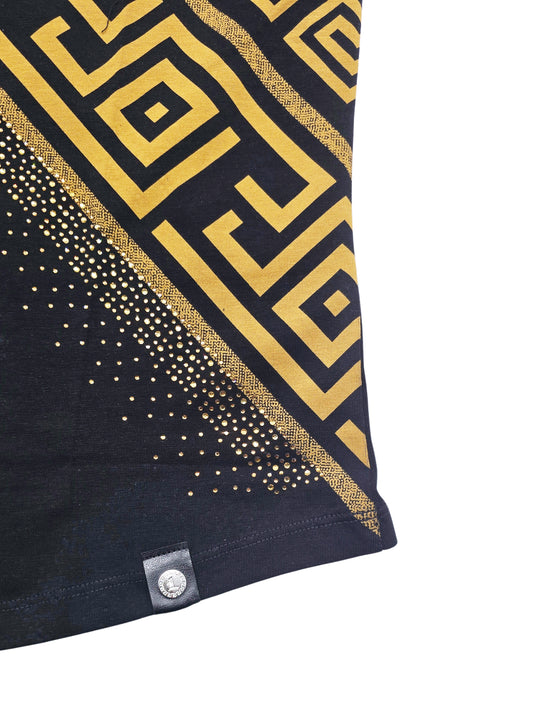 MEN'S RHINESTONE DESIGNER SHORT SLEEVE T-SHIRT (BLACK/GOLD)