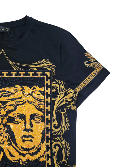 MEN'S RHINESTONE DESIGNER SHORT SLEEVE T-SHIRT (BLACK/GOLD)