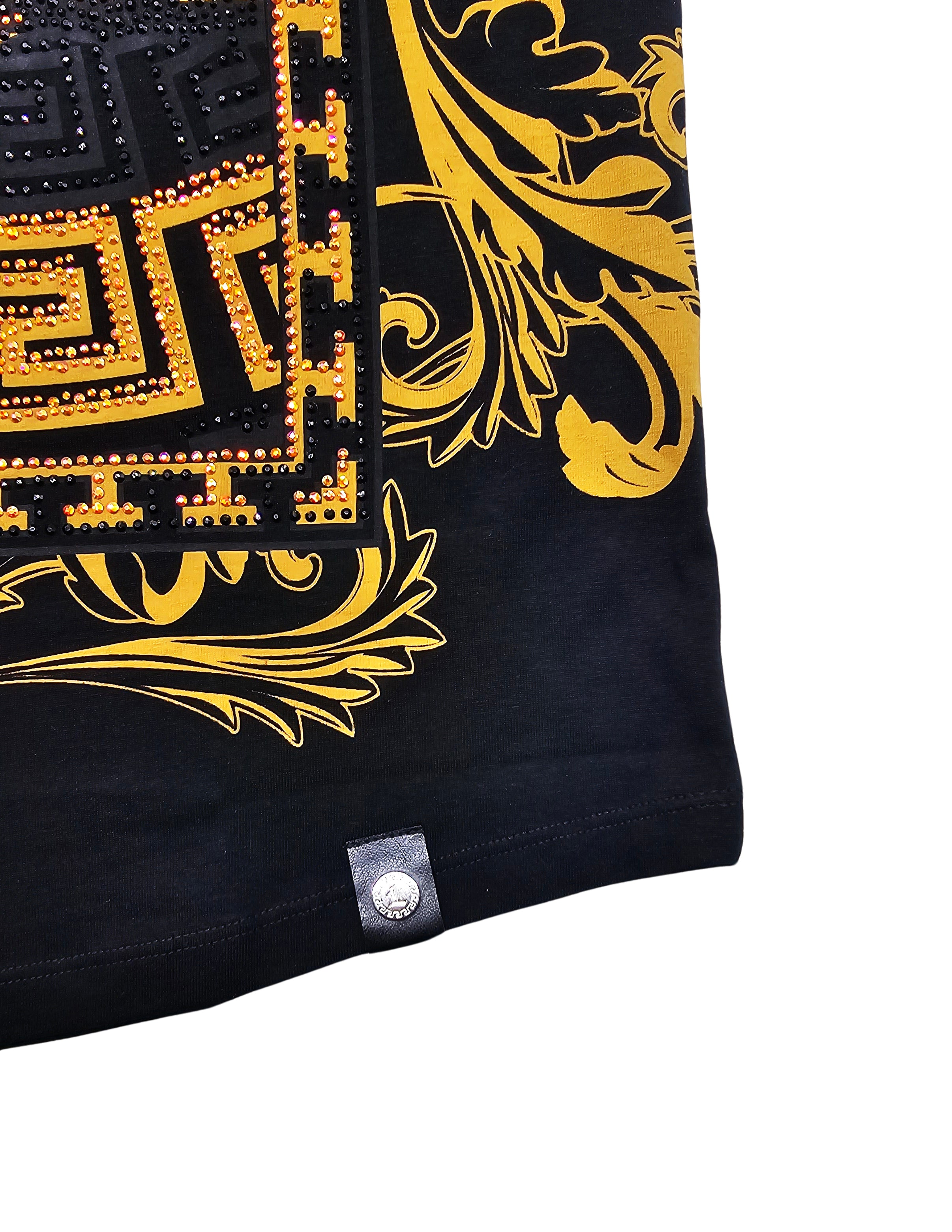 MEN'S RHINESTONE DESIGNER SHORT SLEEVE T-SHIRT (BLACK/GOLD)