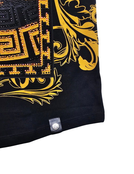 MEN'S RHINESTONE DESIGNER SHORT SLEEVE T-SHIRT (BLACK/GOLD)