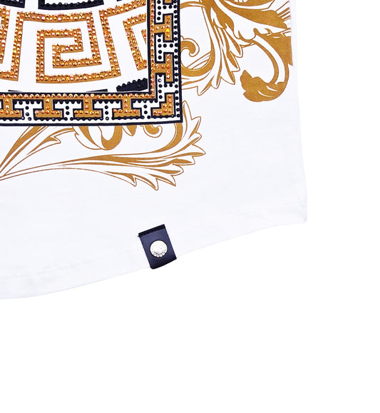 MEN'S RHINESTONE DESIGNER SHORT SLEEVE T-SHIRT (WHITE/GOLD)