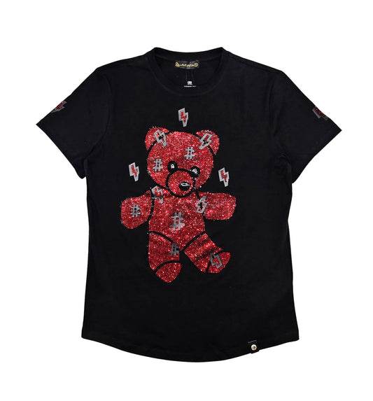 MEN'S RHINESTONE TEDDY BEAR SHORT SLEEVE T-SHIRT (BLACK/RED)